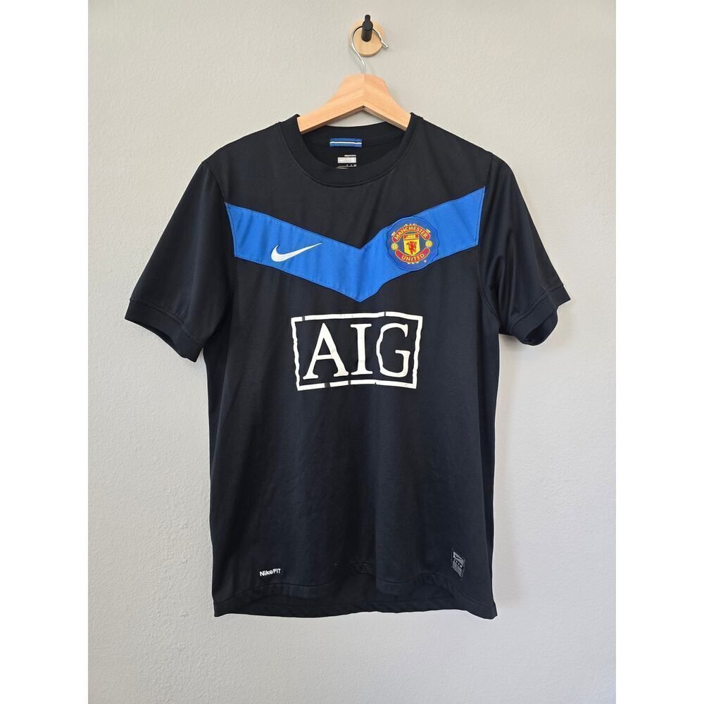 Nike Man Utd Jersey 2009 AIG Black Blue Kit Soccer Shirt Vintage Y2K Size S